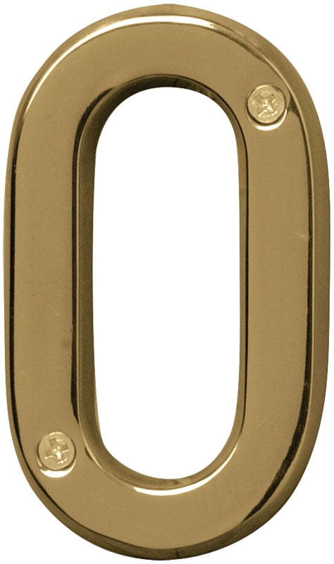 Hy-Ko Prestige Series BR-42PB/0 House Number, Character: 0, 4 in H Character, Brass Character, Solid Brass