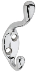 National Hardware V166 Series N273-516 Coat and Hat Hook, 75 lb, 2-Hook, Zinc, Chrome