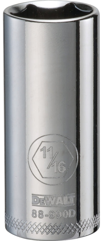 DeWALT DWMT88990OSP Drive Socket, 11/16 in Socket, 3/8 in Drive, 6-Point, Vanadium Steel, Polished Chrome