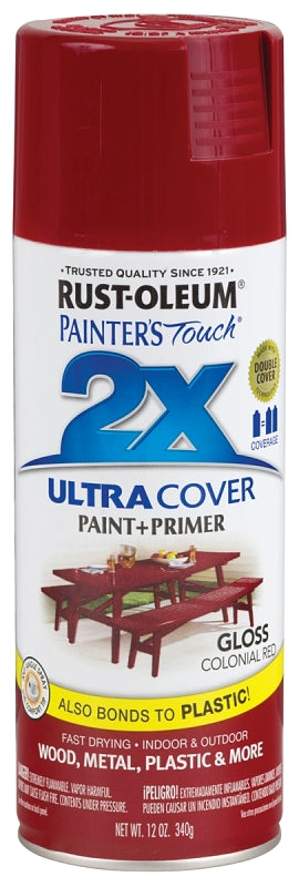 2X Ultra Cover 249116 Spray Paint, Gloss, Colonial Red, 12 oz, Can