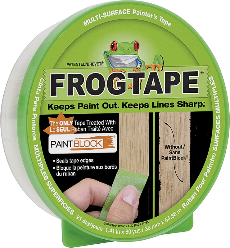 FrogTape 1408436 Painting Tape, 60 yd L, 1.41 in W, 5.7 mil Thick, Green