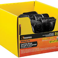 Keeper 89213 Lashing Strap, 1 in W, 13 ft L, Black, 200 lb, Cam Buckle End Fitting, Zinc End Fitting