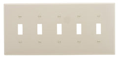 Eaton PJ5LA Switch Wallplate, 4.87 in L, 10.37 in W, 5-Gang, Polycarbonate, Light Almond, High-Gloss