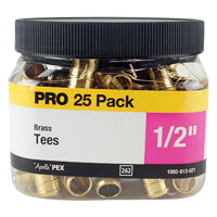 Apollo APXT1225JR Pipe Tee, 1/2 in, Barb, PEX-B, Brass, 200 psi Pressure