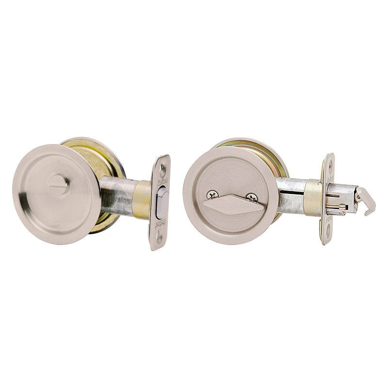 Kwikset 335 15 RND Pocket Door Lock, Satin Nickel, 2-3/8 in Backset