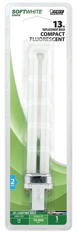 Feit Electric BPPL13 Compact Fluorescent Bulb, 13 W, PL Lamp, GX23 Lamp Base, 800 Lumens, 2700 K Color Temp