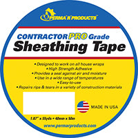 Perma R Products 18755 Sheathing Tape, 55 yd L, 1.87 in W, Polypropylene Backing, White
