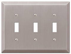 Amerelle Century 163TTTBN Wallplate, 4-15/16 in L, 6-1/2 in W, 3 -Gang, Steel, Brushed Nickel