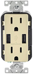 Leviton R01-T5632-0BI Combination USB Receptacle, 2 -Pole, 3.1 A USB, 15 A Receptacle, 125 VAC Receptacle, 5 VDC USB