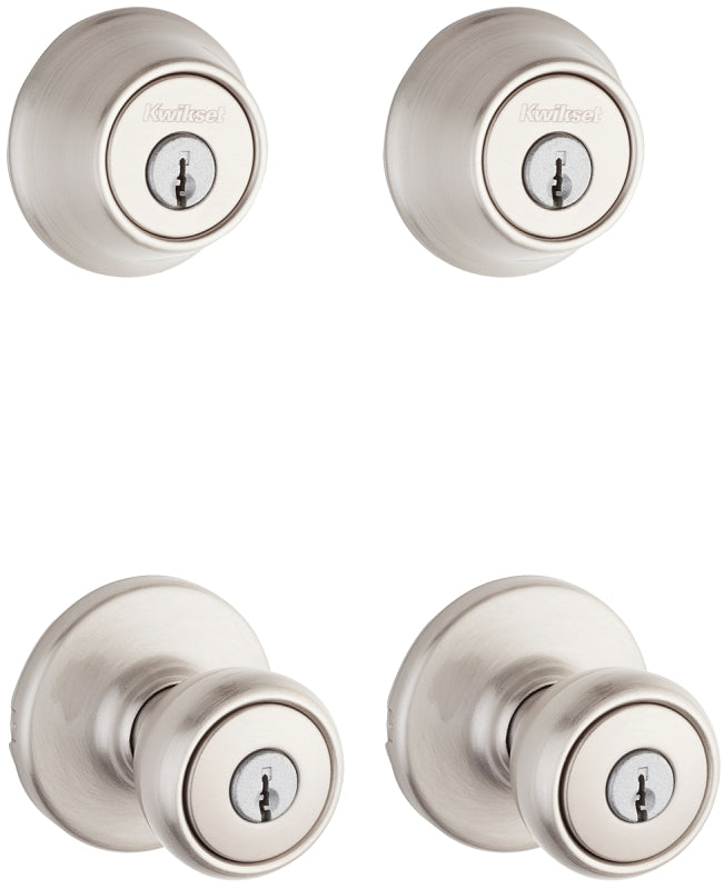 Kwikset 242T 15 K2 CP Deadbolt and Entry Lockset, Knob Handle, Tylo Design, Satin Nickel, 3 Grade, Metal