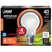 Feit Electric A1940/927CA/FIL/4 LED Bulb, General-Purpose, A19 Lamp, 40 W Equivalent, E26 Medium Lamp Base, Dimmable