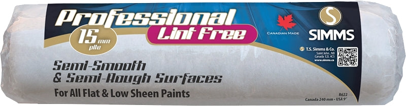 Simms R-622 Roller Cover, 1/2 in Thick Nap, 9-1/2 in L, Fabric Cover