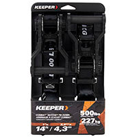 Keeper 85454 Tie-Down, Combat Ratchet Adjustment, 1 in W, 14 ft L, Black, 500 lb Working Load, S-Hook End, 2/PK