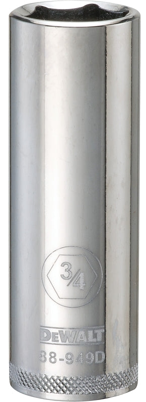 DeWALT DWMT88949OSP Drive Socket, 3/4 in Socket, 1/2 in Drive, 6-Point, Vanadium Steel, Polished Chrome