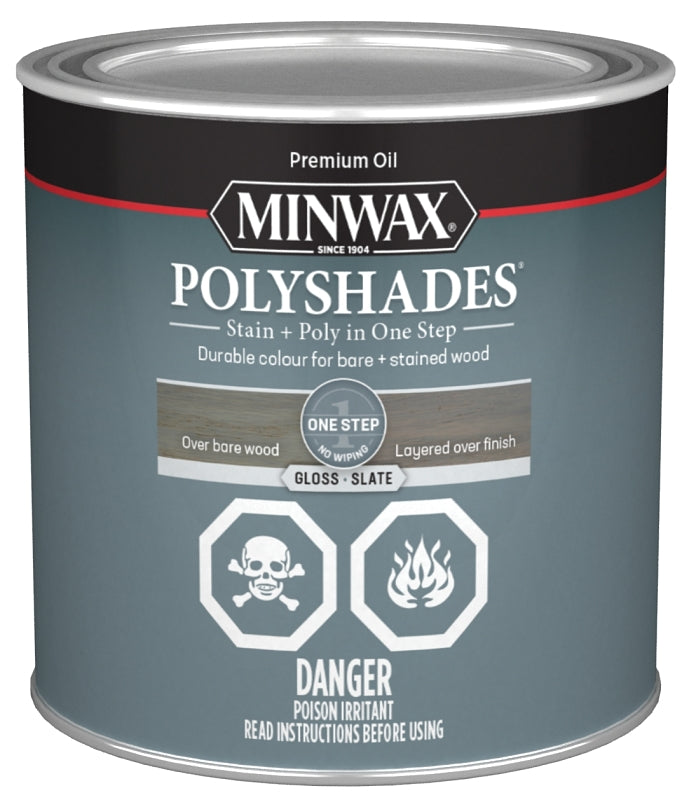 Minwax PolyShades CM2149844 Stain, Gloss, Slate, 0.5 pt