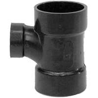 CANPLAS 102127LBC Reducing Sanitary Tee, 2 x 1-1/2 in, Hub, ABS, Black