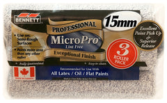 BENNETT 3PK MP15MM Paint Roller, 15 mm Thick Nap, 9-1/2 in L, Polyester Cover, Blue