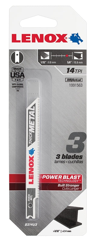 Lenox 1991563 Jig Saw Blade, 3/8 in W, 3-5/8 in L, 14 TPI