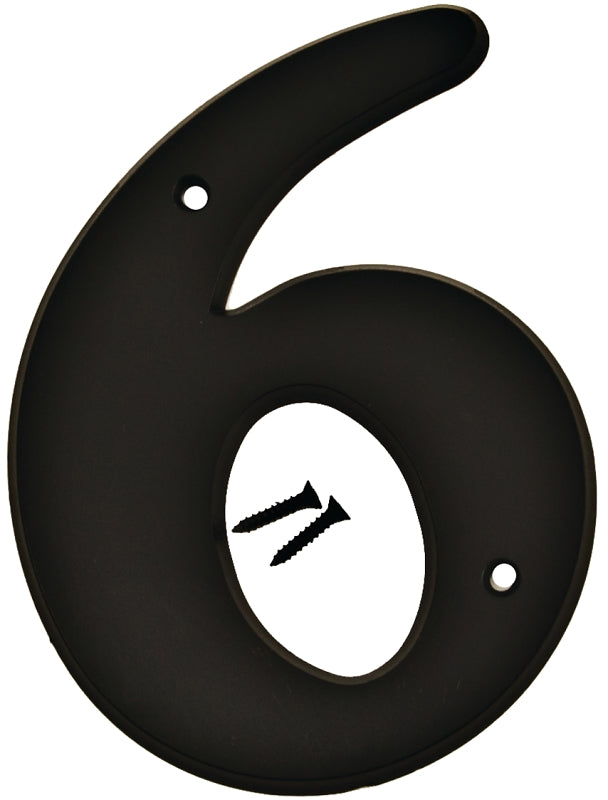 Hy-Ko 30200 Series 30206 House Number, Character: 6, 6 in H Character, Black Character, Plastic