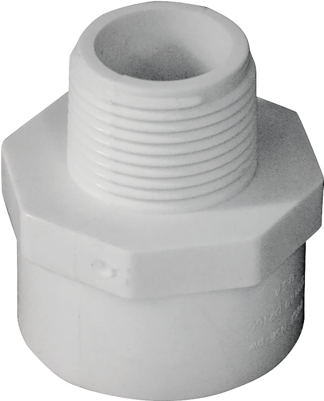 Lasco 436102BC Reducing Pipe Adapter, 3/4 x 1 in, MPT x Slip, PVC, White, SCH 40 Schedule, 270 psi Pressure