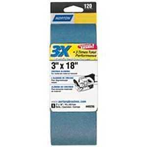 Norton 02229 Sanding Belt, 3 in W, 18 in L, 120 Grit, Fine, Zirconia Aluminum Abrasive