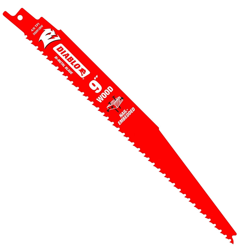 Diablo DS0912BW25 Reciprocating Saw Blade, 1 in W, 9 in L, 6, 12 TPI