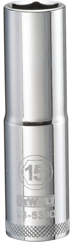 DeWALT DWMT93530OSP Drive Socket, 15 mm Socket, 1/2 in Drive, 6-Point, Vanadium Steel, Polished Chrome