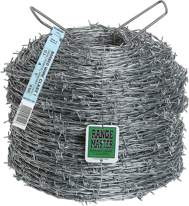 Rangemaster Commercial Class 7136 Barbed Wire, 1320 ft L, 12-1/2 Gauge, 5 in Points Spacing, Zinc