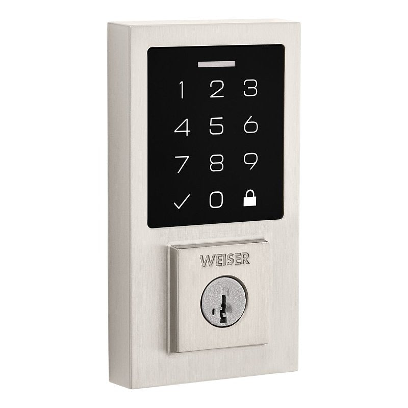 Weiser SmartCode 9GED92700-003 Deadbolt, 2 Grade, Touchpad Key, Zinc, Satin Nickel, 1-3/8 to 1-3/4 in Thick Door