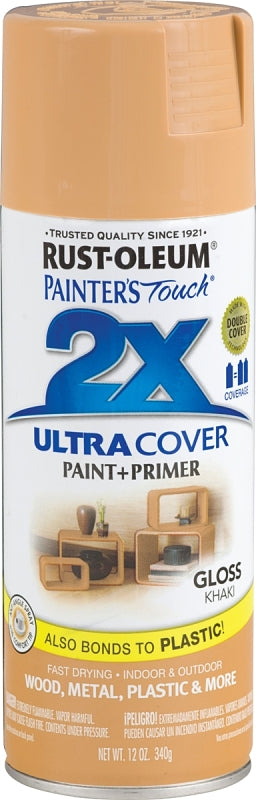 2X Ultra Cover 334037 Spray Paint, Gloss, Khaki, 12 oz, Can