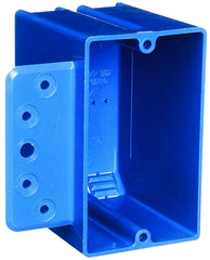 Carlon B118B-UPC Outlet Box with Bracket, 1 -Gang, 4 -Knockout, PVC, Blue, Bracket, Stud Mounting