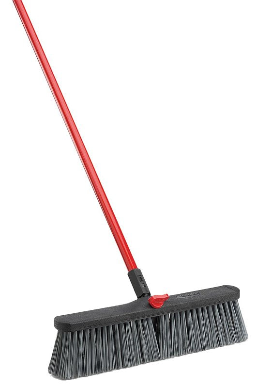 Libman 878 Push Broom, 4 in L Trim, PET Bristle, 58-3/4 in L, Threaded, Steel Handle, Red