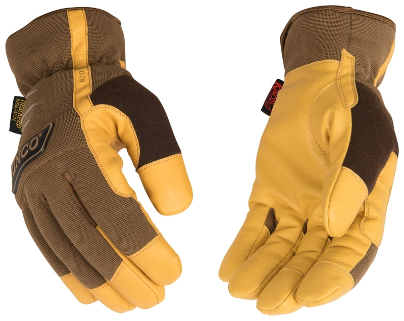 KincoPro 2014HK-L Driver Gloves, Men's, L, Easy-On, Shirred Elastic Wrist Cuff, TPR Back, Brown