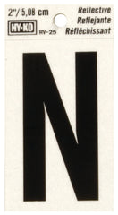 Hy-Ko RV-25/N Reflective Letter, Character: N, 2 in H Character, Black Character, Silver Background, Vinyl