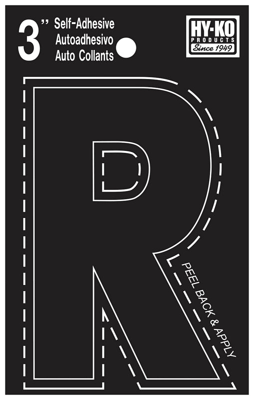 Hy-Ko 30400 Series 30428 Die-Cut Letter, Character: R, 3 in H Character, Black Character, Vinyl