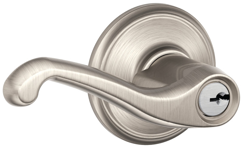 Schlage F Series F51AFLA619 Entry Door Handleset Lockset, Mechanical Lock, Satin Nickel, Lever Handle, Metal
