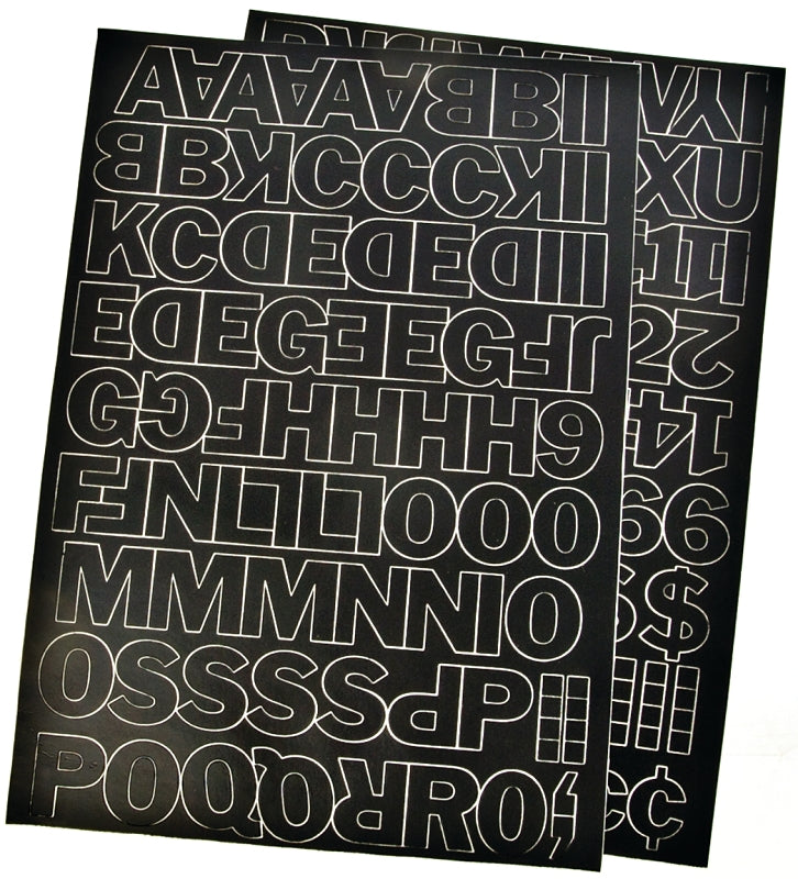 Hy-Ko 30033 Die-Cut Number and Letter Set, 1 in H Character, Black Character, Black Background, Vinyl