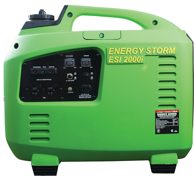 Lifan ESI2000I-CA Inverter Generator, 16.6 A, 120 VAC, 12 VDC, 2000 W Output, Unleaded Gas, 1 gal Tank, 3 hr Run Time