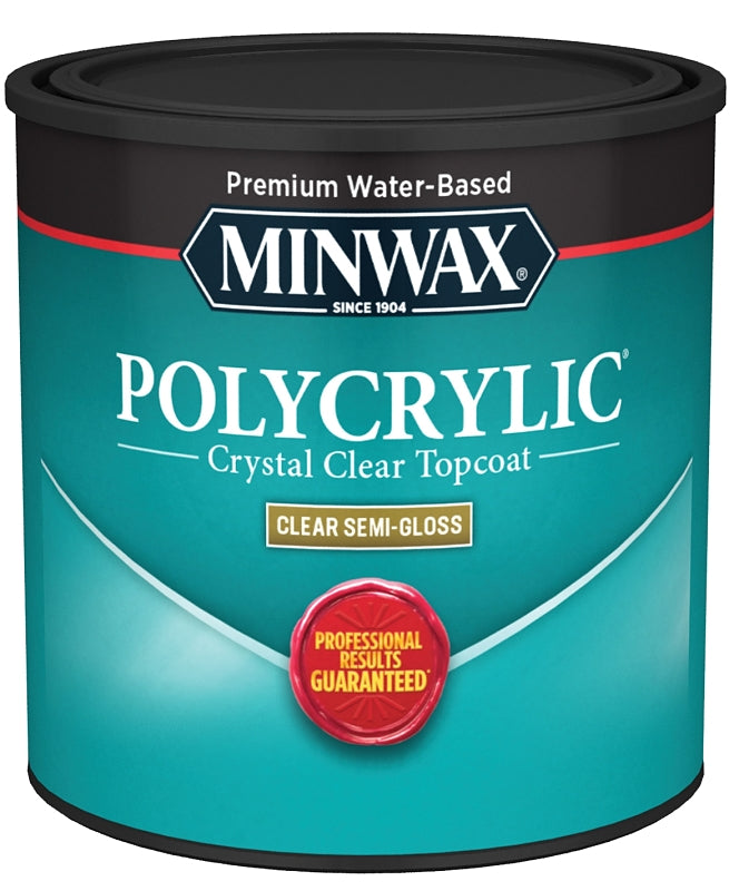 Minwax Polycrylic 244444444 Protective Finish Paint, Semi-Gloss, Liquid, Crystal Clear, 0.5 pt, Can