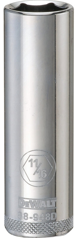 DeWALT DWMT88948OSP Drive Socket, 11/16 in Socket, 1/2 in Drive, 6-Point, Vanadium Steel, Polished Chrome