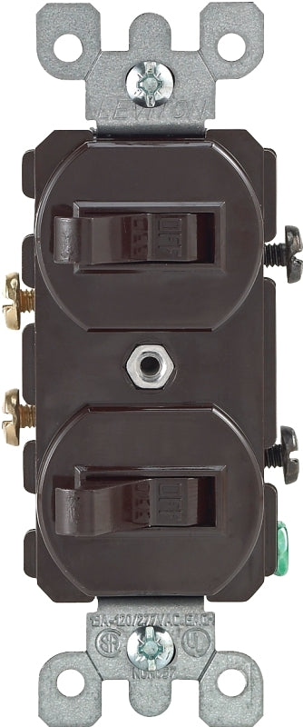 Decora S00-05224-02S Duplex Combination Double Switch, 15 A, 120/277 V, Lead Wire Terminal, Brown