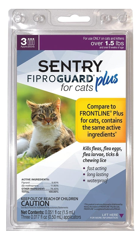 Sentry Fiproguard Plus 03164 Flea and Tick Squeeze-On, Liquid, Pleasant, 3 Count