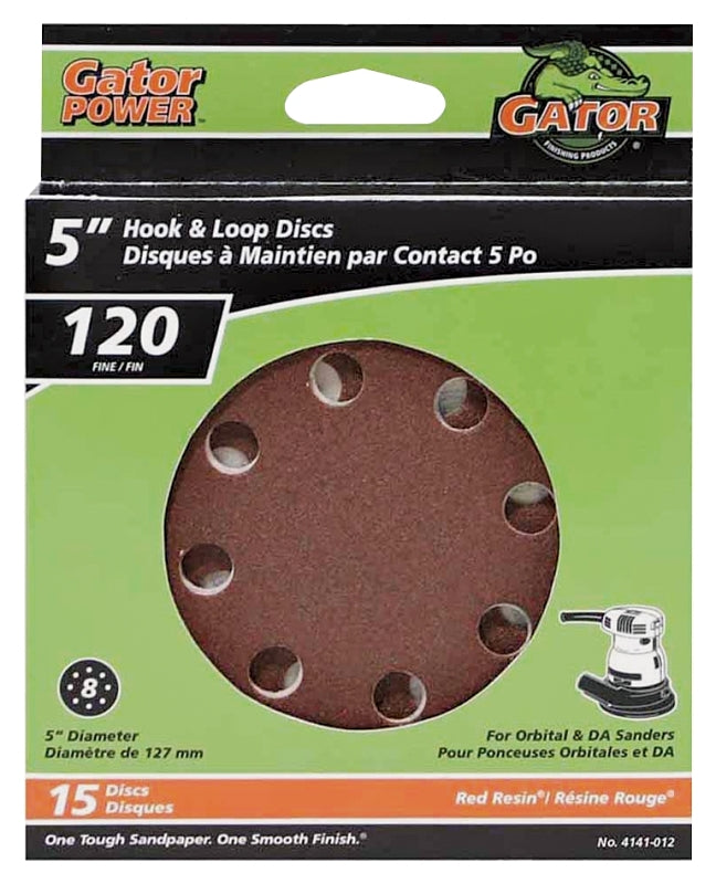 Gator 4141-012 Sanding Disc, 5 in Dia, 120 Grit, Fine, Aluminum Oxide Abrasive, Vented
