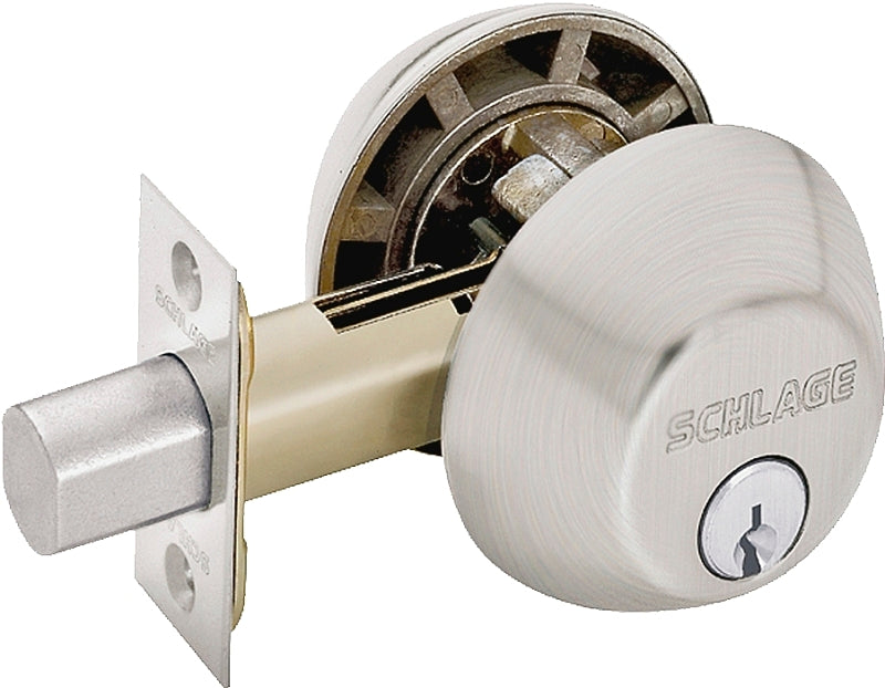 Schlage B62N619 Entry Deadbolt, Grade 1 Grade, SC1 Key, Metal, Satin Nickel, 2-3/8, 2-3/4 in Backset, C Keyway