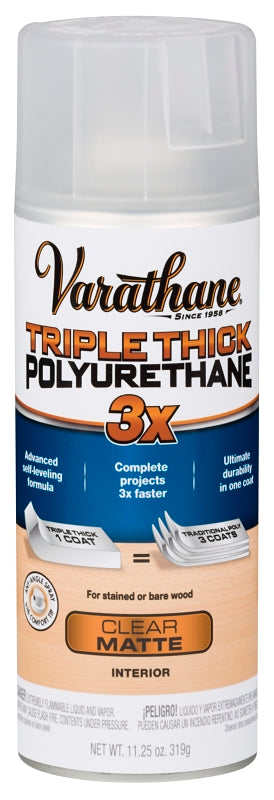Varathane 318289 Triple Thick Polyurethane, Matte, Liquid, Clear, 11.25 oz, Aerosol Can