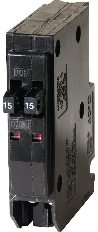 Square D QO QO1515CP Circuit Breaker, Mini, Tandem, 15 A, 1 -Pole, 120/240 V, Fixed Trip, Plug Mounting