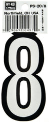 Hy-Ko PS-20/8 Reflective Sign, Character: 8, 3-1/4 in H Character, Black/White Character, Vinyl