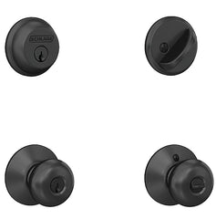 Schlage FB50 V PLY 622 Deadbolt and Knobset, Mechanical Lock, Knob Handle, Round Design, Matte Black, Yes, Grade 1 Grade