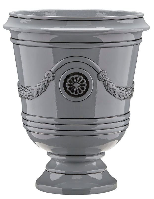 Southern Patio CMX-091851 Porter Planter, 15-1/2 in W, 15-1/2 in D, Urn, Ceramic, Neutral Gray, Gloss