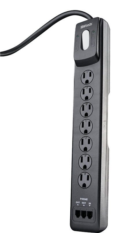 Woods 41626 Surge Protector Strip, 120 V, 15 A, 7 -Outlet, 1780 J Energy